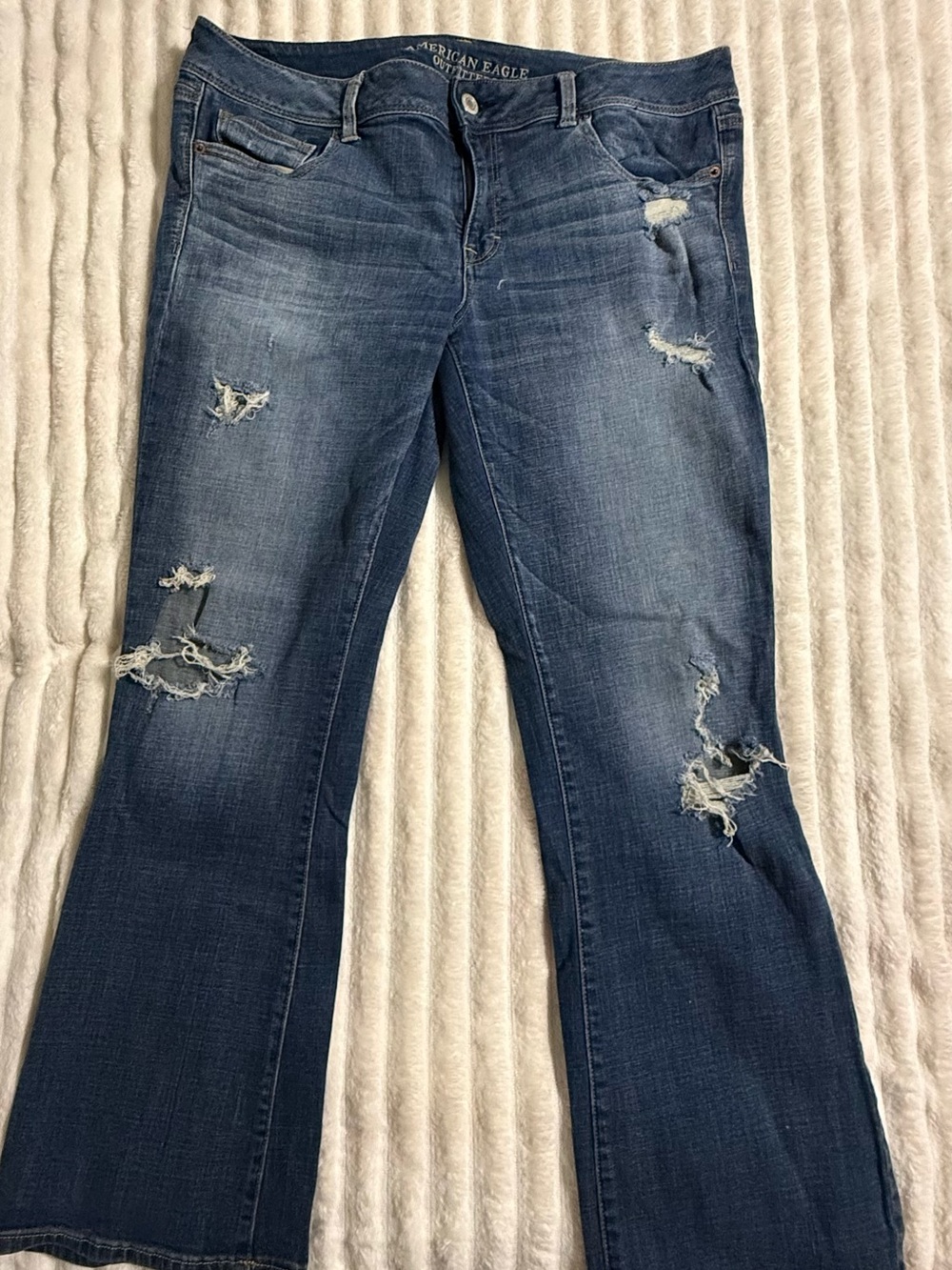American Eagle Outfitters Women's Distressed Dark Blue Flare Jeans